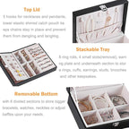 Voova Jewelry Box Organizer for Women Girls, 2 Layer Large Men Jewelry Storage Case, PU Leather Display Jewellery Holder with