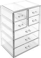 Sorbus Acrylic Makeup Organizer Set, 7-Drawer Vanity & Countertop Cosmetic Storage with Small & Wide Drawers, Clear Makeup St
