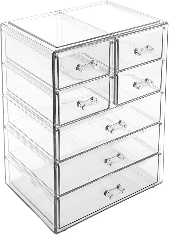 Sorbus Acrylic Makeup Organizer Set, 7-Drawer Vanity & Countertop Cosmetic Storage with Small & Wide Drawers, Clear Makeup St