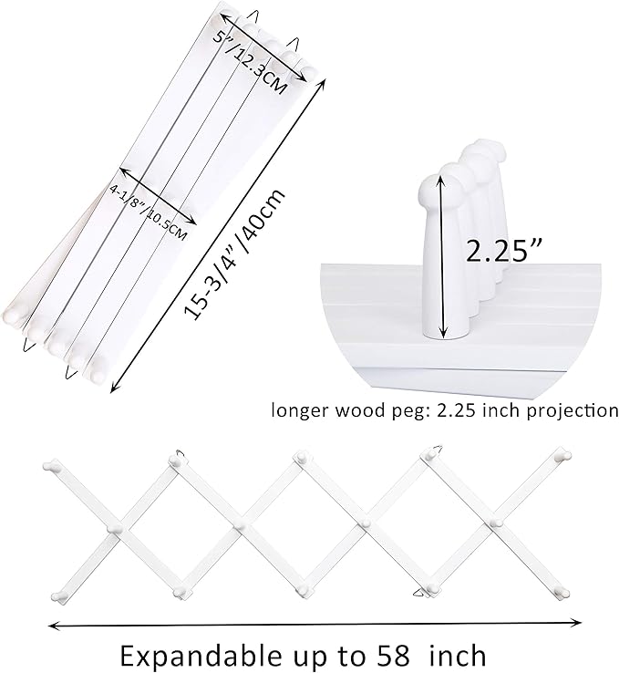 WEBI Accordion Wall Hanger,Expandable Wooden Hat Rack for Wall Mounted Coat Rack,Accordion Hat Hooks Holder for Baseball Caps