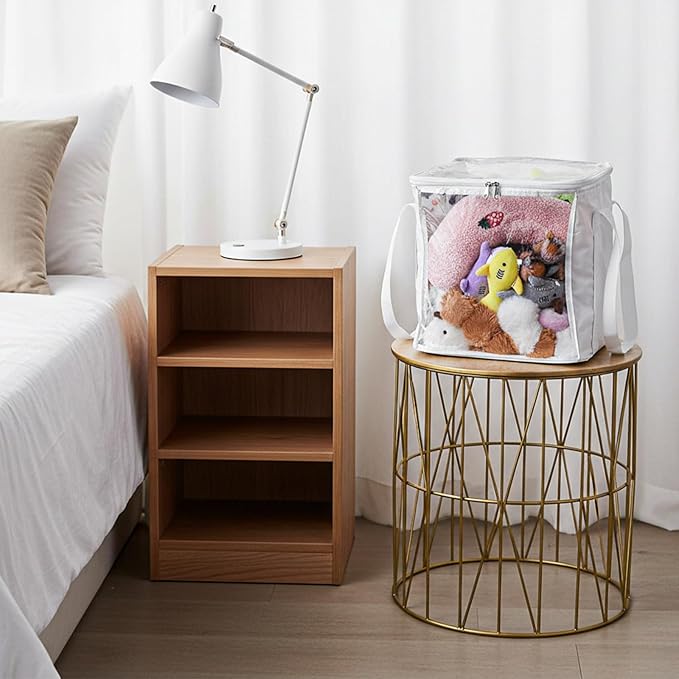 3 Pack Large Storage Bins, Foldable PVC Organizer Box with Transparent Lid & Handles, Multi-Purpose Toy Clothes Books Home De