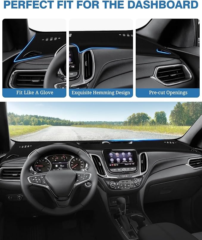 FIILINES Dash Cover for Chevy/Chevrolet Equinox 2018-2024 (Without HUD), Dashboard Mat Cover Equinox Accessories Sunshade Das