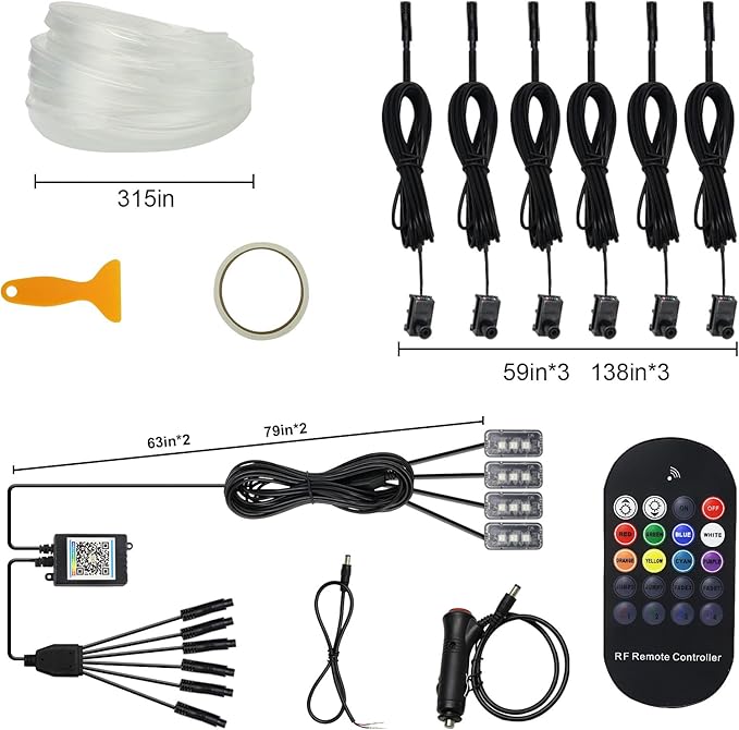 Car LED Lights Interior Light, 10 in 1 Car Ambient Lighting Kits with 315in Fiber Optic, APP Control, Car Accessories Multicolor RGB Neon Car LED Strip Lights with Music Sync Mode and DIY Mode
