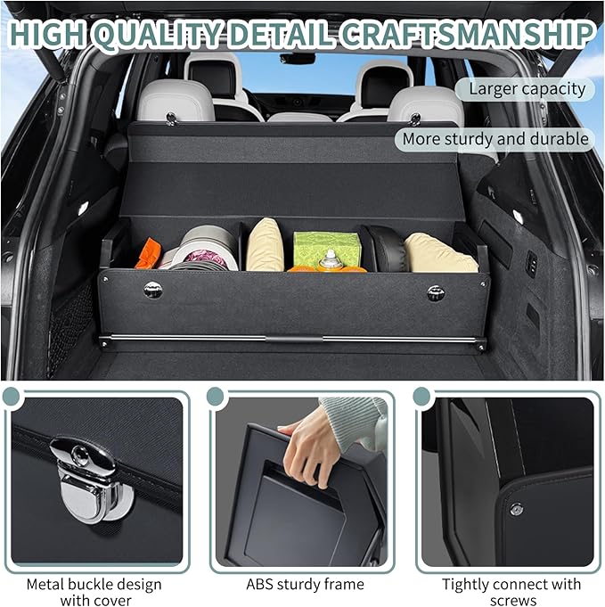 Car Trunk Organizer, Leather Trunk Organizer for Suv with Lid and Push-pull Handle Car Trunk Leather Storage Box Extra Large Ca