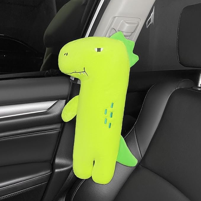 Car Pillow for Kids, Dinosaur Seat Belt Cover, Seatbelt Adjuster for Kids Car Seatbelt Covers, Vehicle Shoulder Pads, Seatbelt Cushion for Kids, Seat Strap Pillows Kids (Green)