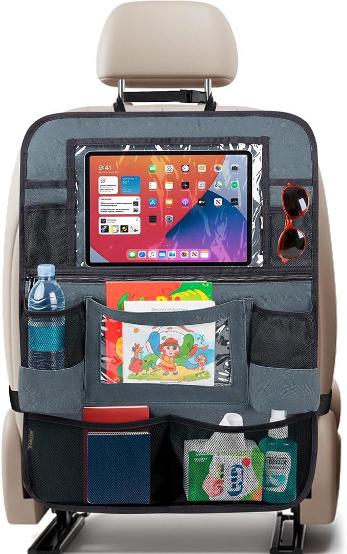 BALEINE Backseat Car Organizer, Back Seat Car Organizers and Storage, Kick Mats Back Seat Protector, Travel Accessories for Most Automotive (1 Pack, Gray)