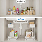 Under Sink Organizer Kitchen - Upgraded Professional Rails, 2 Tier Dual Pull Out Cabinet Storage, Height Adjustable Under Sin