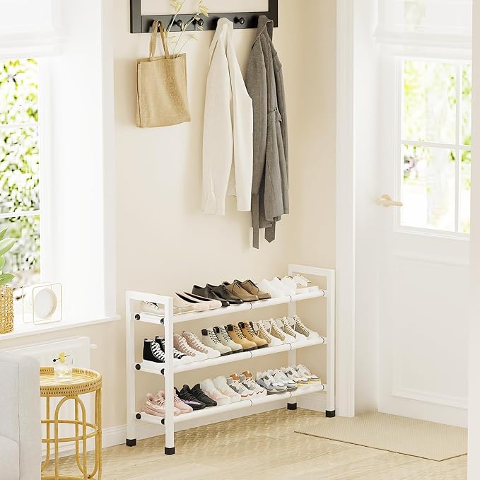 Mavivegue 3-Tier 19"-43.3" Adjustable Shoe Rack for Closet,Expandable Shoe Rack, Hall Entryway,Front Door,Garage, Sturdy Stee