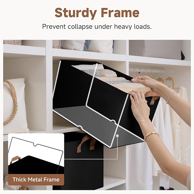 StorageWorks Storage Bins, Fabric Storage Bins for Shelves, Extra Large Storage Baskets with Metal Frame, Closet Baskets and 