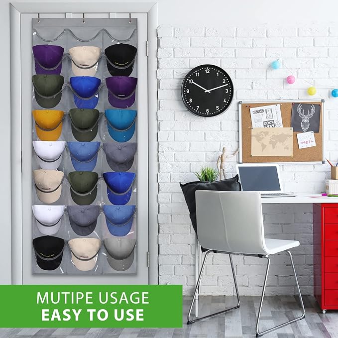 Dofilachy Hat Rack - Hat Organizer - Hat Racks for Baseball Caps, Visible Hat Holder - Baseball Rack for Wall Door with 3 Hoo