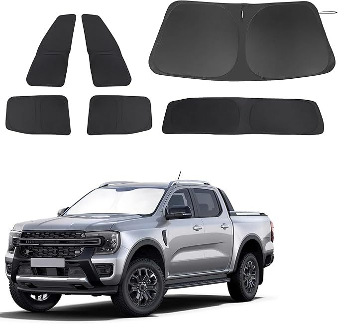 Windshield Sun Shade Foldable Full Windows Coverage Custom Fit for 2019-2024 Fo-rd Ranger Accessories Car Window Shades Block Sun UV Rays Privacy Protection 6PCS