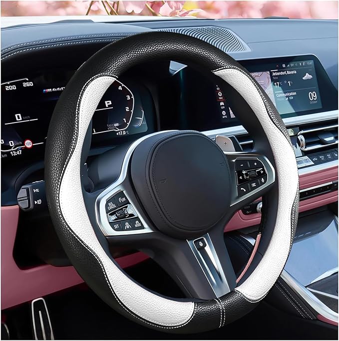 SuperKaKa Car Steering Wheel Cover 2024, Universal Auto PU Cute Breathable Slip-Proof Comfort Imitation Leather Protector Car