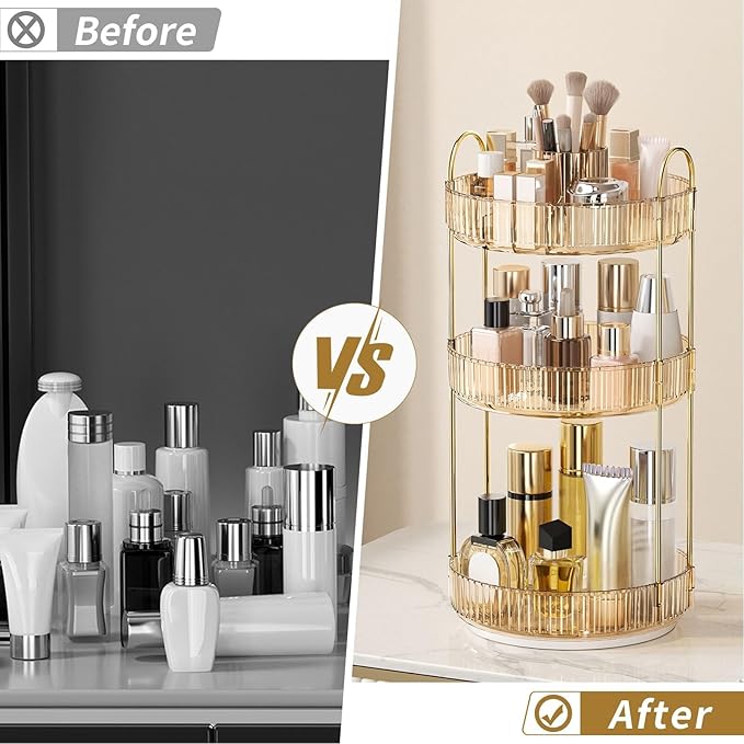 360° Rotating Makeup Organizer, Large-Capacity Skincare Make Up Storage 3 Tier Perfume Organizers Cosmetic Dresser Organizer 