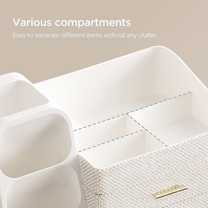 HBlife Makeup Organizer with Brush Holder for Vanity, Large Plastic Bathroom Countertop Organizer Skin Care Storage, Easy to 