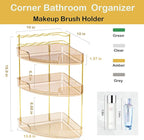 FELIZHOUSE 3-Tier Corner Bathroom Counter Organizer, Bathroom Countertop Shelf Makeup & Skincare Storage with Brush Holder fo