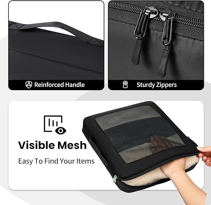 Mesh Packing Cubes for Travel, Durable Luggage Organizer with Sturdy Material and Double Zippers, Comprehensive Set for Trave