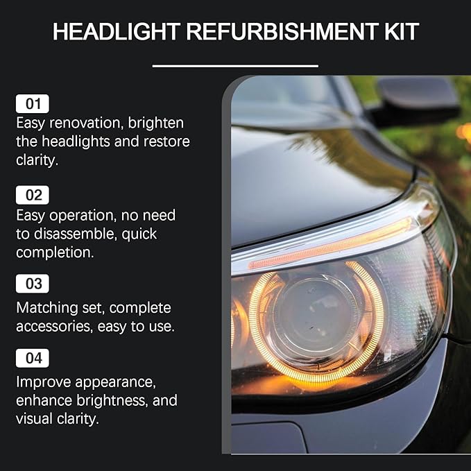 QuiforHeadlight Cleaner, Automotive Headlamp Restoration Fluid Kit, HeadlightRestoration Kit, Improve Nighttime Visibility Fo