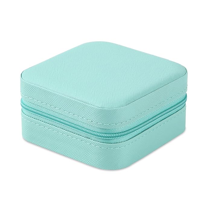 Neveika Portable Travel Mini Jewelry Box Leather Jewellery Ring Organizer Case Storage Gift Box Girls Women (bluex2).