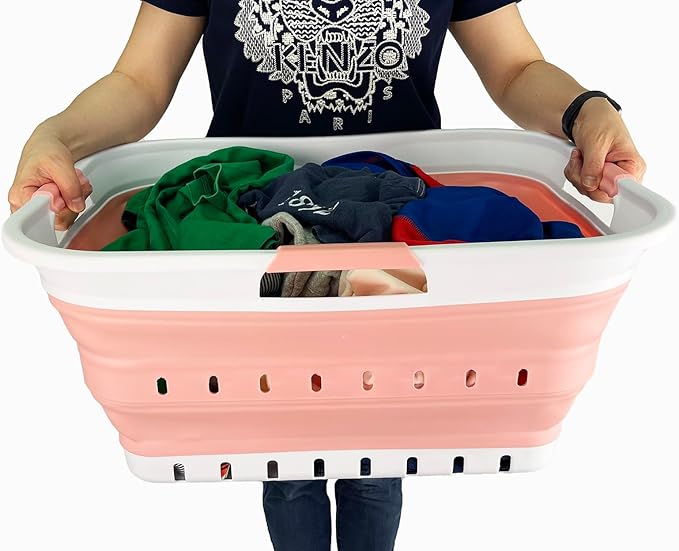 SAMMART 42L (11 gallon) Collapsible Plastic Laundry Basket - Foldable Pop Up Storage Container/Organizer - Space Saving Hampe
