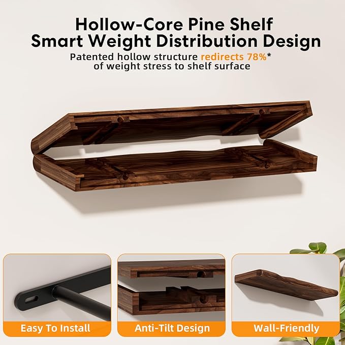 Floating Shelves for Wall Rustic Farmhouse 24 Inch Floating Shelf Bathroom Wooden Shelves for Wall Mounted Live Edge Pine Wal