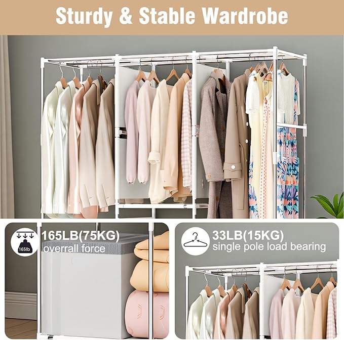 BAOKALER Portable Closet for Hanging Clothes 67 Inch Wide Large Capacity Portable Wardrobe Closet with Cover, Storage Shelves