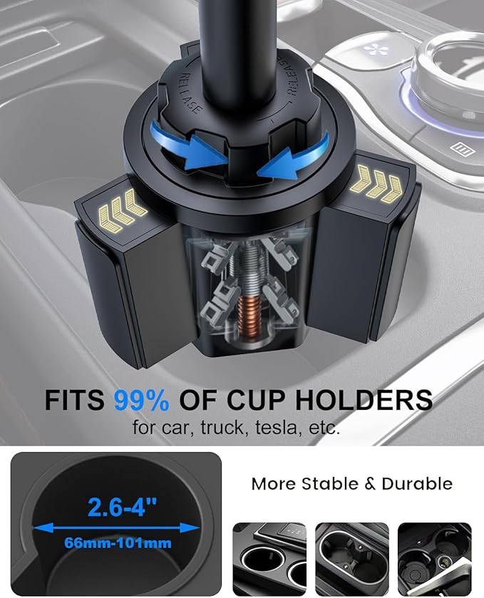 Heighten Tablet Cup Holder Mount [Super Durable] Heavy Duty Metal Cup Holder Tablet Mount for Car, Truck, SUV, Tesla, Compatible with 4-13" Pad Pro 12.9/Air/Mini, Galaxy Tab/Z Fold, iPhone