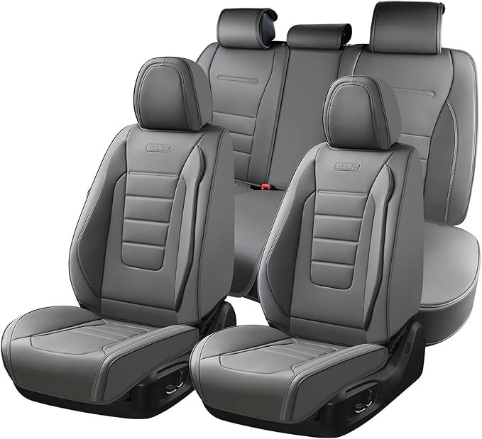 Coverado Seat Covers Full Set, Seat Covers for Cars, Gray Car Seat Cover, Waterproof Car Seat Protector, Nappa Car Seat Cushi