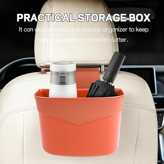 Car Trash Can for Seat Headrest, Mini Automotive Front Back Seat Garbage Can, Leakproof Vehicle Hanging Trash Cans, Multi-purpose Auto Garbage Bin & Storage Organizer, Car Accessories (Orange)