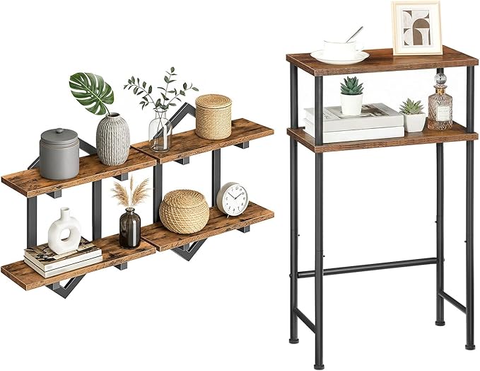HOOBRO Floating Shelves and Console Table Bundle, 15 Inch Wall Shelf Set of 2, 15.7" Entryway Table with Storage, BF13BJP201-