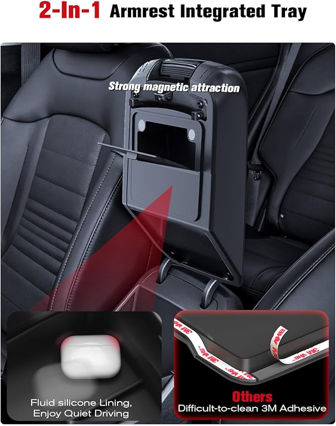 for 2023-2026 Kia Sportage 2-in-1 Silicone Center Console Armrest Cover& Armrest Hidden Privacy Tray - [OEM Design& Friendly Liquid Silicone Rubber] - Thin Black