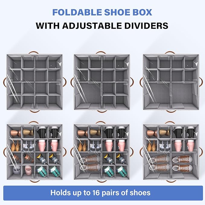 Dayacoco 1 Pack Shoe Organizer for Closet, Fits Up to 16 Pairs, Foldable Shoe Storage Organizer, shoe containers with Clear C