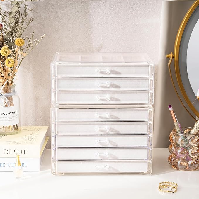 ProCase Earring Holder Organizer Jewelry Box with 8 Drawers, Acrylic Clear Earring Case with Adjustable Velvet Trays for Wome