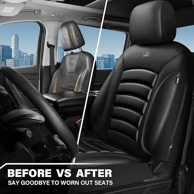 CAR PASS 3D Foam PU Leather Car Seat Covers, Universal Seat Covers Front 2 for Trucks SUV Sedan Automotive Seat Covers Armres