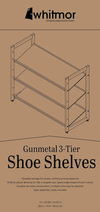 Whitmor Steel Mesh 3-Tier Shoe Rack, Gunmetal Gray