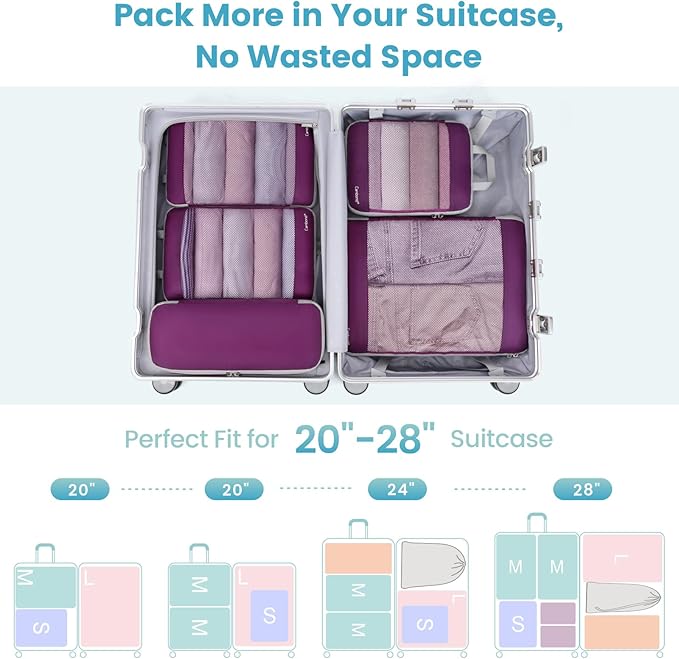 Cambond See Through Mesh Compression Packing Cubes - 5 Piece Expandable Space Saving Packing Cubes for Travel with Underwear 