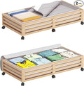 Wisuce Bamboo Under Bed Storage Containers- Underbed Organizer with Wheels with Large Dust Bag,Sturdy Wood Rolling Under the 