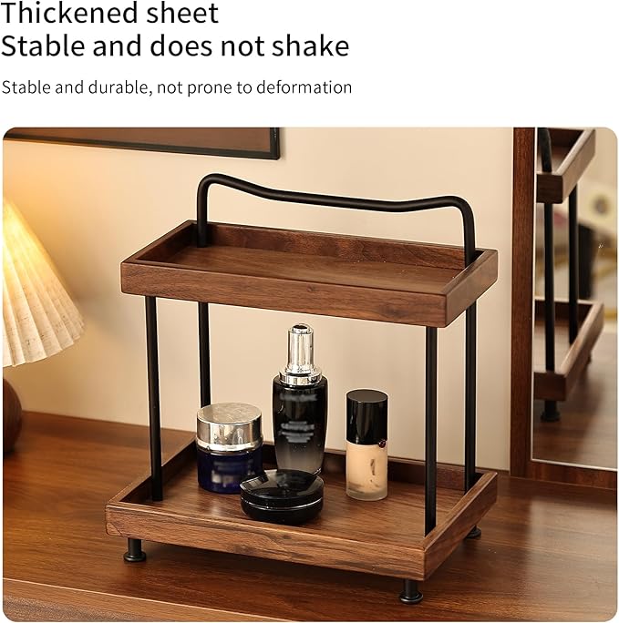 2-Tier Bathroom Counter Organizer,Wood Countertop Organizer for Storage,Makeup Organizer Cosmetics Storage Display Rack,Count