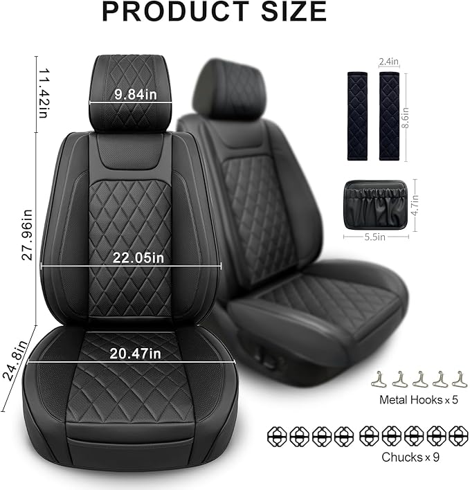 2 Pack Leather Front Car Seat Covers,Universal Breathable Full Surround Leather Car Seat Cover Protector,Split Waterproof Lux