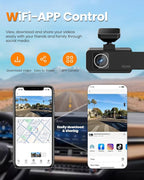 4K 3 Channel Dash Cam, 2160P+1080P+1080P Front and Rear Inside Car Camera with 64GB Card, WiFi Built-in GPS, 3“ IPS Screen, I