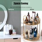 Rotating Makeup Organizer Countertop 2 Tier Lazy Susan Trays Clear Skincare Perfume Storage for Bathroom Counter Vanity, Ambe