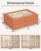 AKOZLIN Jewelry Box with Clear Lid Functional Leather Jewelry Storage Organizer Case 2 Drawers for Women Girls Necklace Ring 