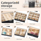 BOOVO Jewelry Box For women, 6 Layer Large Jewelry Organizer With Mirror, Multi-Function Storage Box With Lock, Necklace Hold