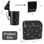 Accmor Bling Car Trash Can with Lid, Mini Vehicle Trash Bin, Car Dustbin Garbage Organizer with 60 Trash Bag, Leakproof Auto Storage Bag Container for Car, Home, Office (Carbon Fiber&Black Rhinestone)