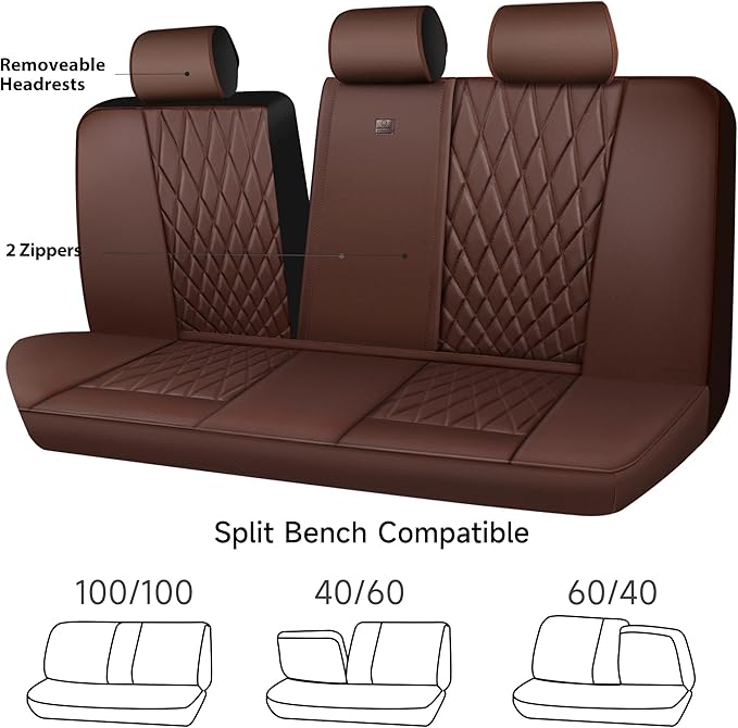 CAR PASS Piping Luxury Faux Leather Seat Covers Full Set, 5 Seats Anti-Slip Waterproof Seat Covers Compatible with Front Armr