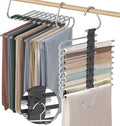 Upgrade 9 Layers Pants Hangers Space Saving, 2 Pack Non Slip Stainless Steel Multifunctional Pants Rack Closet Pant Hanger Or