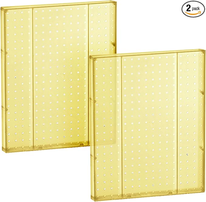 Azar Displays 771620-YEL Plastic Pegboard for Wall Organization - Garage Tool Organizer Wall Mount (Pack of 2) - 1-Sided Dura