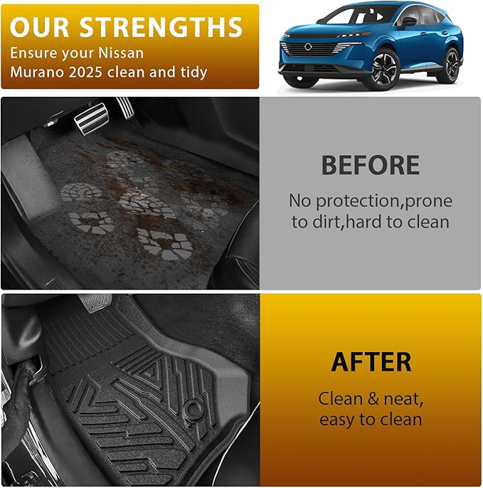 Powerty Floor Mat for Nissan Murano 2025 2026, All Weather TPE Custom Trunk Cargo Mat Liner with Backrest Mat Replacement for Nissan Murano Accessories (Trunk Mat+Backrest Mat+Floor Mat)
