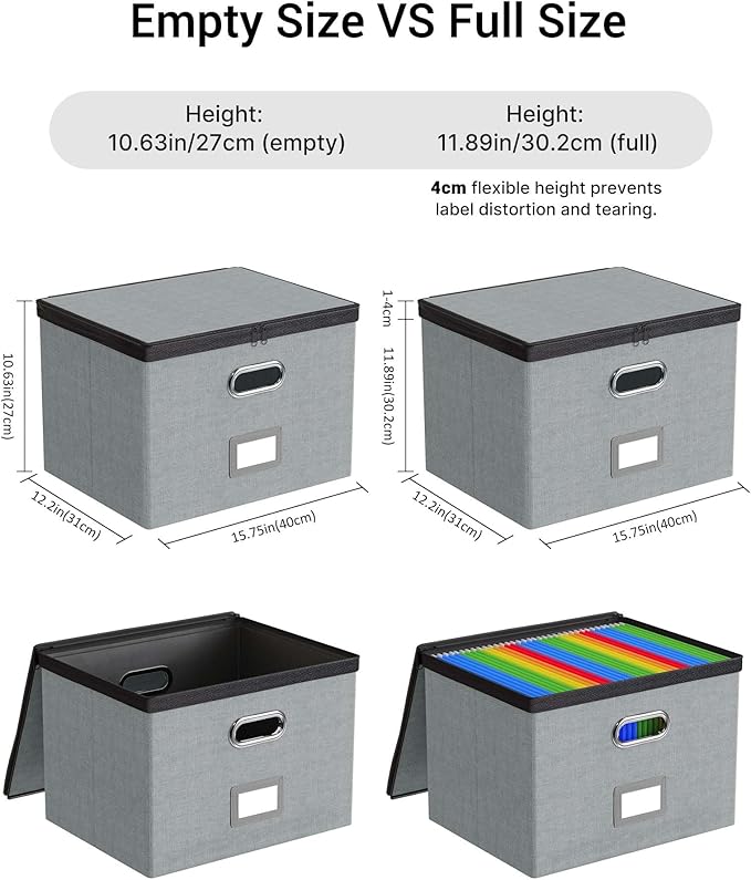 Oterri 2 Pack Large File Organizer Boxes with Lids, File Box with Mesh Pockets, Document Organizer Box for Letter/Legal Size 