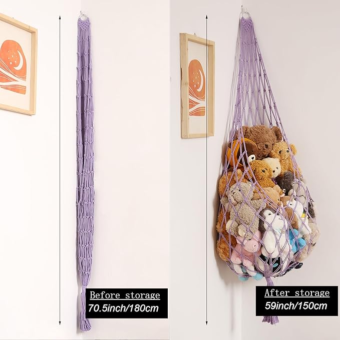 Amdermi Upgrade Stuffed Animal Hammock Corner or Wall Hanging Net for Stuffy Animal Storage Macrame Toy Display Over Door Toy