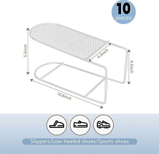 CiBiZi Shoe Slots Organizer 10Pack Metal Shoe Stackers for a Pair of Shoes Display Shelf Shoe Holder Storage Closet Organizer